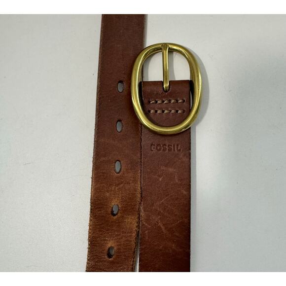 Fossil Leather Belt Twisted Center Braid Brass Brown/Cognac Oval Buckle Large - Picture 4 of 8